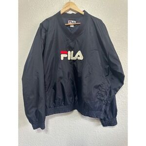 VTG FILA Men's Pullover Windbreaker Jacket V Neck Quarter Zip Navy Y2K